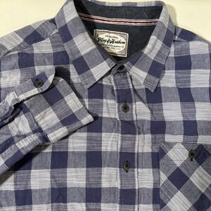 Flag & Anthem Shirt Mens Medium  Purple Plaid Flannel Button‎ Up Casual Cotton